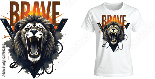 Brave Lion Graphic T Shirt Design | Premium EPS Vector Illustration