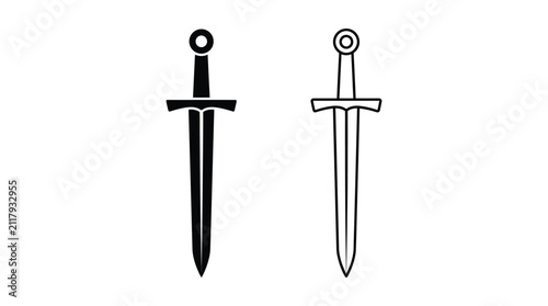 Картината върху платно Medieval sword silhouettes on a white background black and white illustration