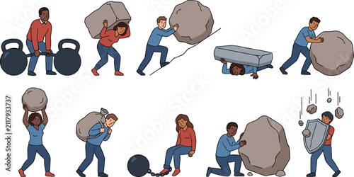 Cuadro en lienzo Overcoming Challenges and Lifelong Hardship Vector Concept Set with Diverse Peop