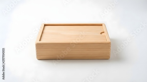 A closed rectangular wooden box with a lid isolated on a clean white background for product presentation