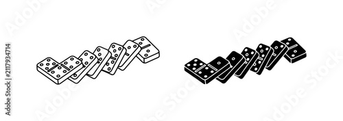 Obraz na płótnie Domino Game Pieces, Falling Dominoes, Black and White Vector Icons