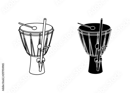 Foto African Djembe Drum Vector Icons, Musical Instrument Silhouette, Percussion Elem
