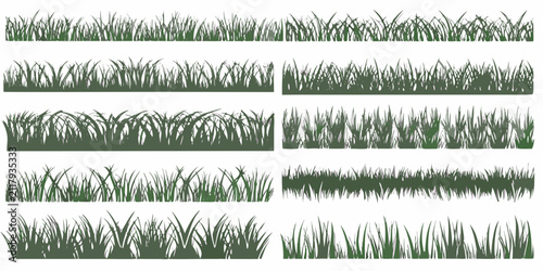 Cuadro en lienzo Collection of green grass borders and edges a vector illustration set on a white