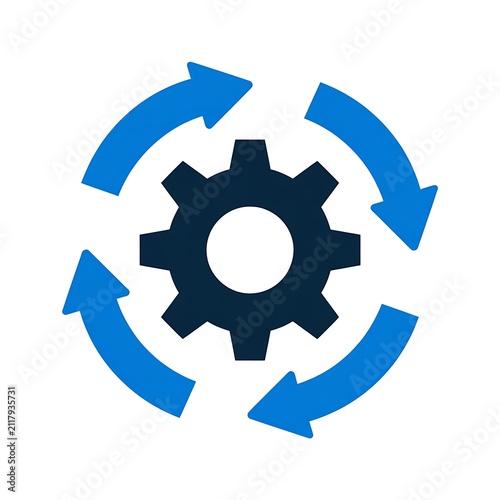 Gear icon with rotating blue arrows