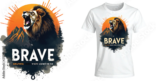 t shirt design I BRAVE LION T SHIRT DESIGN I Premium EPS Vector Illustration