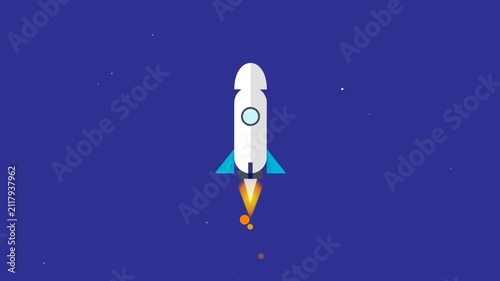 Simple flat vector illustration of a space rocket launching in orbit
