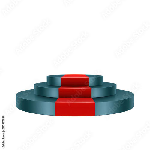 Three tier round podium with a red carpet offers a distinguished platform for showcasing products, celebrating achievements, or designating winners, presented on a transparent background