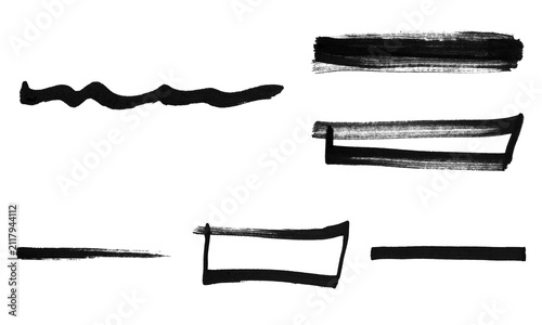 Collection of black marker ink lines and brush strokes PNG overlay isolated on transparent background