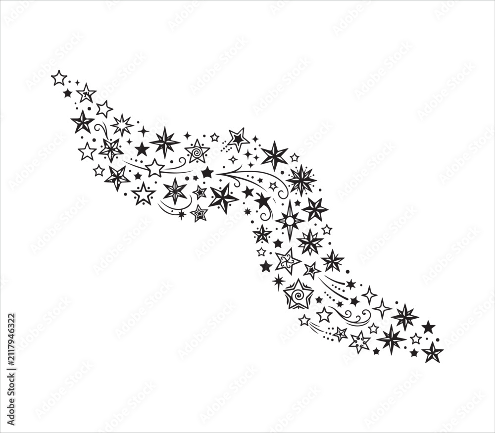 Obraz premium Black star shapes and swirls on white background decorative design element