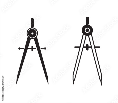 Two black compass drawing tools on white background for drafting and design purposes