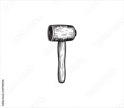Vintage style illustration of a wooden mallet tool for carpentry work