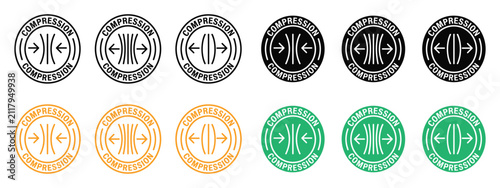 Foto Compression fabric and elasticity round icon set with arrows