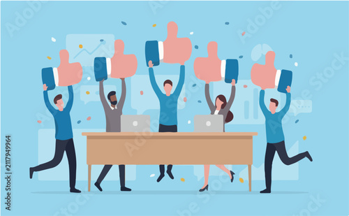 Принти на полотні Thumb up customer feedback, satisfaction positive quality score, client excellen
