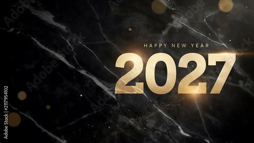 Golden shiny new year celebration with elegant black marble background and glowing lights for festive occasion