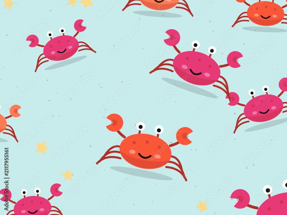 Fototapeta premium Funny Crabs Summer Vacation Pattern Design