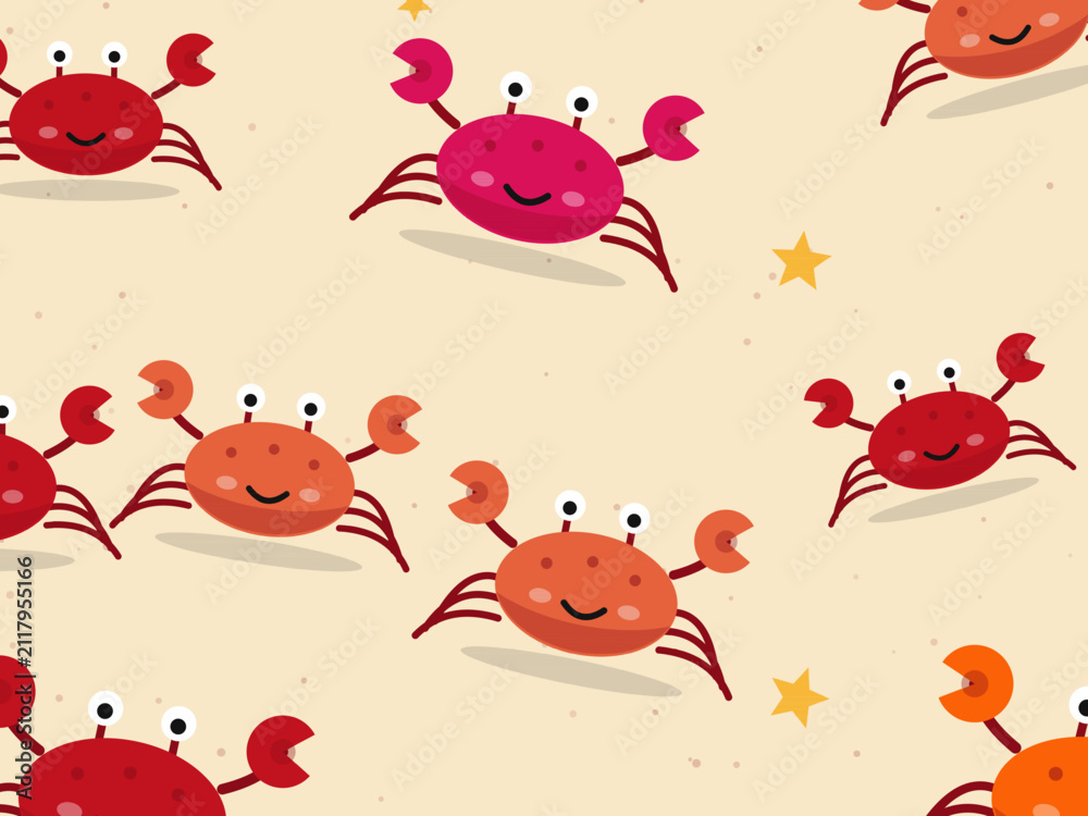 Fototapeta premium Cartoon Crabs with Pincers Kids Beach Pattern