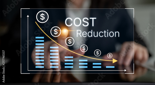Canvastavla Cost Reduction Graph with Financial Symbols Illustrating Decline in Expenses and Economic Efficiency for Business Strategy and Analysis