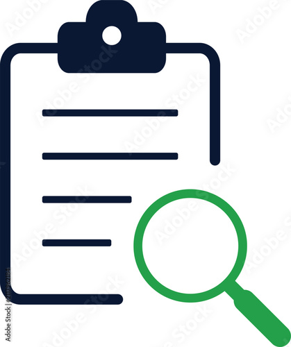 Clipboard Document Line Icon with Magnifying Glass, Outline Vector Icon