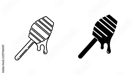 Obraz na płótnie Honey Dipper Icons, Sweet Liquid Drips, Food Utensil Vector Graphics, Kitchen To