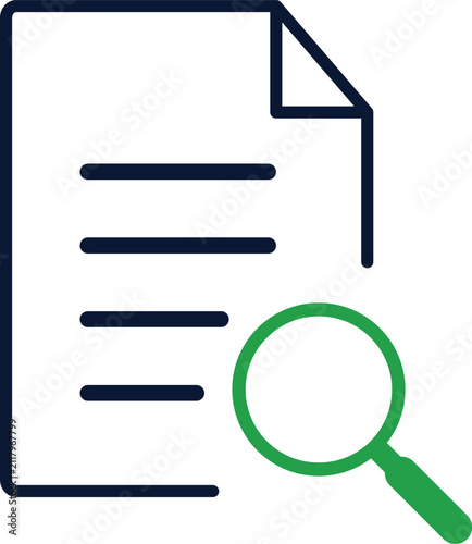 Document Search Icon with Magnifying Glass, File Lookup Line Vector Illustration