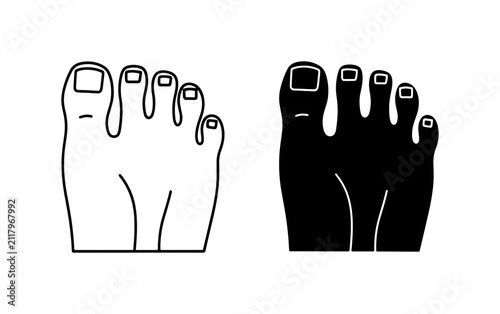 Human Foot Vector Icons, Black and White Outline, Medical Anatomy Illustration