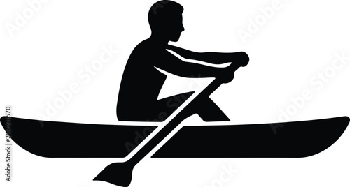 Foto Silhouette vector man rowing a boat in the river flat design