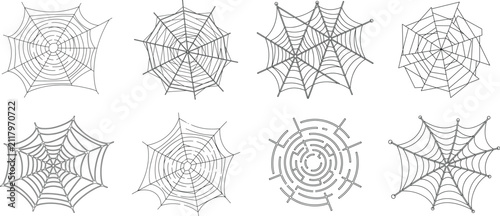 Hand Drawn Spider Web Collection Set with Decorative Cobweb Designs Isolated on White Background
