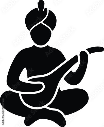 Bild auf Leinwand Silhouette vector of an Indian musician playing traditional sitar instrument des