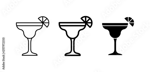 Margarita Glass Icons, Cocktail Drink Symbols, Lime Garnish Vector Set