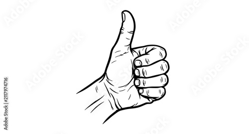 Hand making thumbs up gesture in black and white line