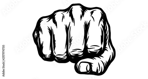 Human fist clenched in black and white vector sketch