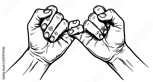 Two hands making a pinky promise line art illustration