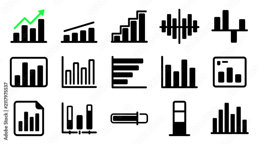 Fototapeta premium Business bar chart icons. Data visualization set. Financial growth and decline graphs. Modern simple design. Vector illustration collection.