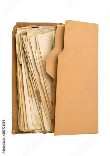 old document folder viewed from above with papers inside