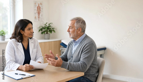 Senior man consulting with doctor during medical appointment