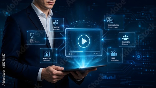 Futuristic Business AI Automation Dashboard with Holographic Interface