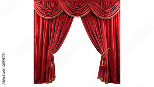 Luxury classic red velvet stage curtains isolated on transparent background for theater movie premiere