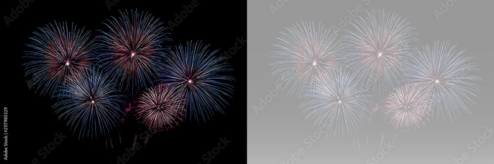 Fototapeta premium Colorful fireworks bursting in the night sky with vibrant glowing explosions and festive celebration lights