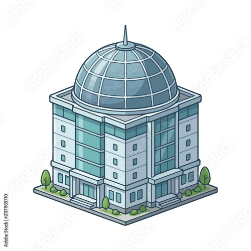 Isometric Modern Office Building Vector Illustration