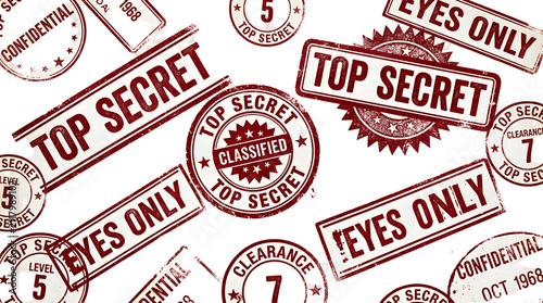Obraz na plátně Top secret classified stamp set with urgent red ink markings