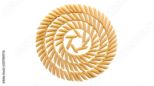 фотографія Golden raw penne pasta spiral isolated on white