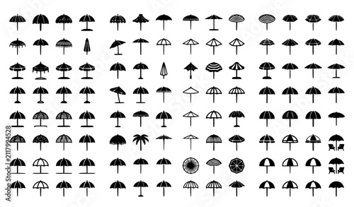 Foto Beach Umbrella Vector Silhouette and Outline Parasol Icon Set