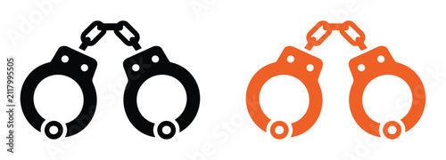 Cuadro en lienzo Handcuffs Icon Set: A pair of stylized handcuffs, one in black and the other in orange, represent law, order, and justice
