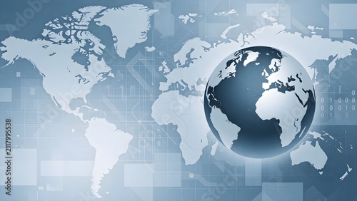 Minimalist global connectivity map with abstract blue-toned Earth illustration