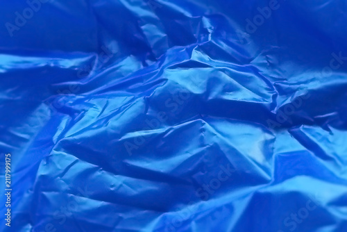 Wrinkled blue plastic bag texture backgroud. Reuse recycle and environmental conservation concept.