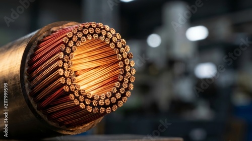 Close-up of copper wire coil inside an electric motor or transformer, showcasing the intricate winding of conductive material in a manufacturing setting