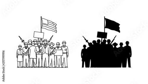 Photography Protest Crowd Vector Art, Demonstration Group Silhouette, Political Rally Icons,