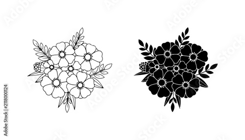 Obraz na płótnie Floral Vector Icons, Delicate Flower Arrangements, Botanical Line Art, Black and