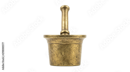 Bild auf Leinwand Antique brass mortar and pestle on white background