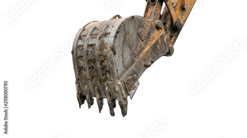 Heavy construction excavator bucket in action